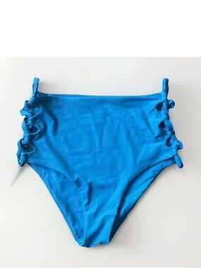 Tori Praver Women’s Sz M High Waist Turquoise Bikini Swim Bottom Side Ties NWOT